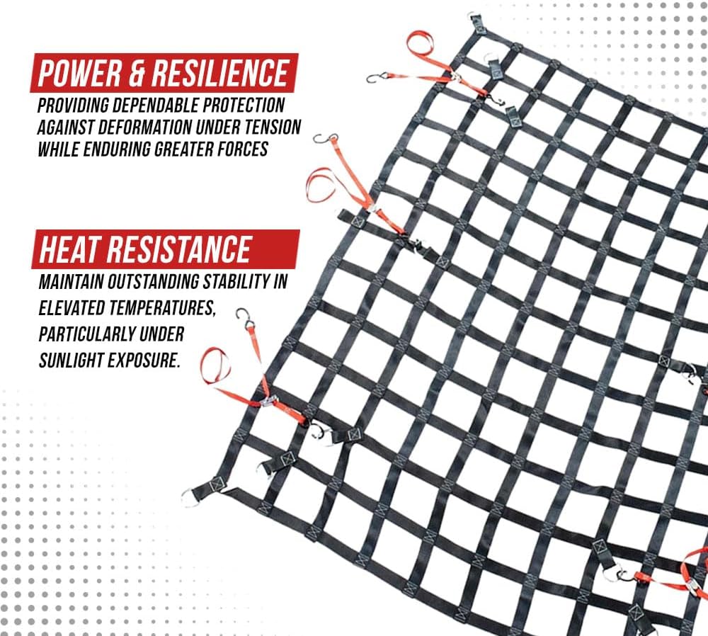 Heavy Duty Cargo Net for Pickup Truck Bed with D Rings Tie Down Fittings - Durable Truck Bed Cargo Net with 6 Cam Buckle Tie Down Straps for Adjusment