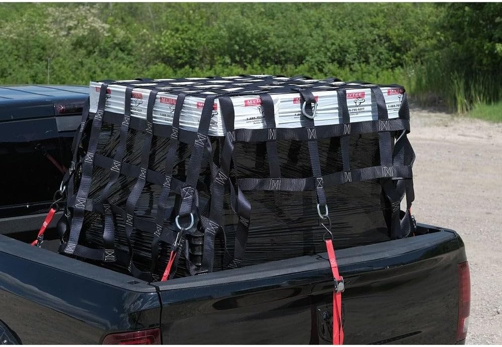 Heavy Duty Cargo Net for Pickup Truck Bed with D Rings Tie Down Fittings - Durable Truck Bed Cargo Net with 6 Cam Buckle Tie Down Straps for Adjusment