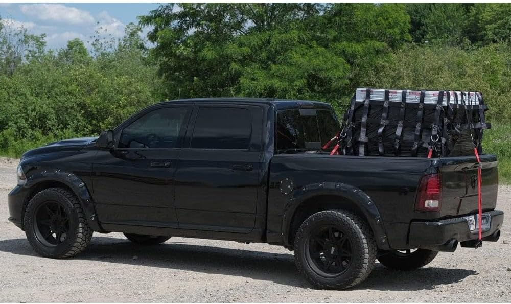 Heavy Duty Cargo Net for Pickup Truck Bed with D Rings Tie Down Fittings - Durable Truck Bed Cargo Net with 6 Cam Buckle Tie Down Straps for Adjusment