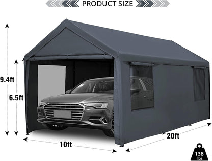 Carport Canopy 10x20 FT Heavy Duty Car Tent with Removable Sidewalls & Doors, Portable Car Port Garage Shelter for Boat, Party, Outdoor Camping Tent, UV Resistant (Blue Green, 10x20ft)