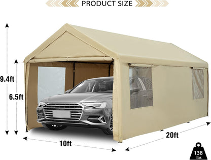 Carport Canopy 10x20 FT Heavy Duty Car Tent with Removable Sidewalls & Doors, Portable Car Port Garage Shelter for Boat, Party, Outdoor Camping Tent, UV Resistant (Blue Green, 10x20ft)