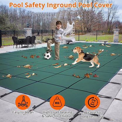 Pool Safety Cover Fits 20x40 ft Inground Pool, Ultra-Dense Rectangle Pool Cover Green Mesh SolPool Safety Net and Installation Tools, Safety Pool Cover w/Anchors, Winter Cover Size 22x42ft