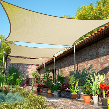 Beige Sun Shade Sail UPF50 Square smTAPR1220 Canopy Fabric Cloth Screen, Water Permeable & UV Resistant, Heavy Duty, Carport Patio Outdoor - We Customize Size