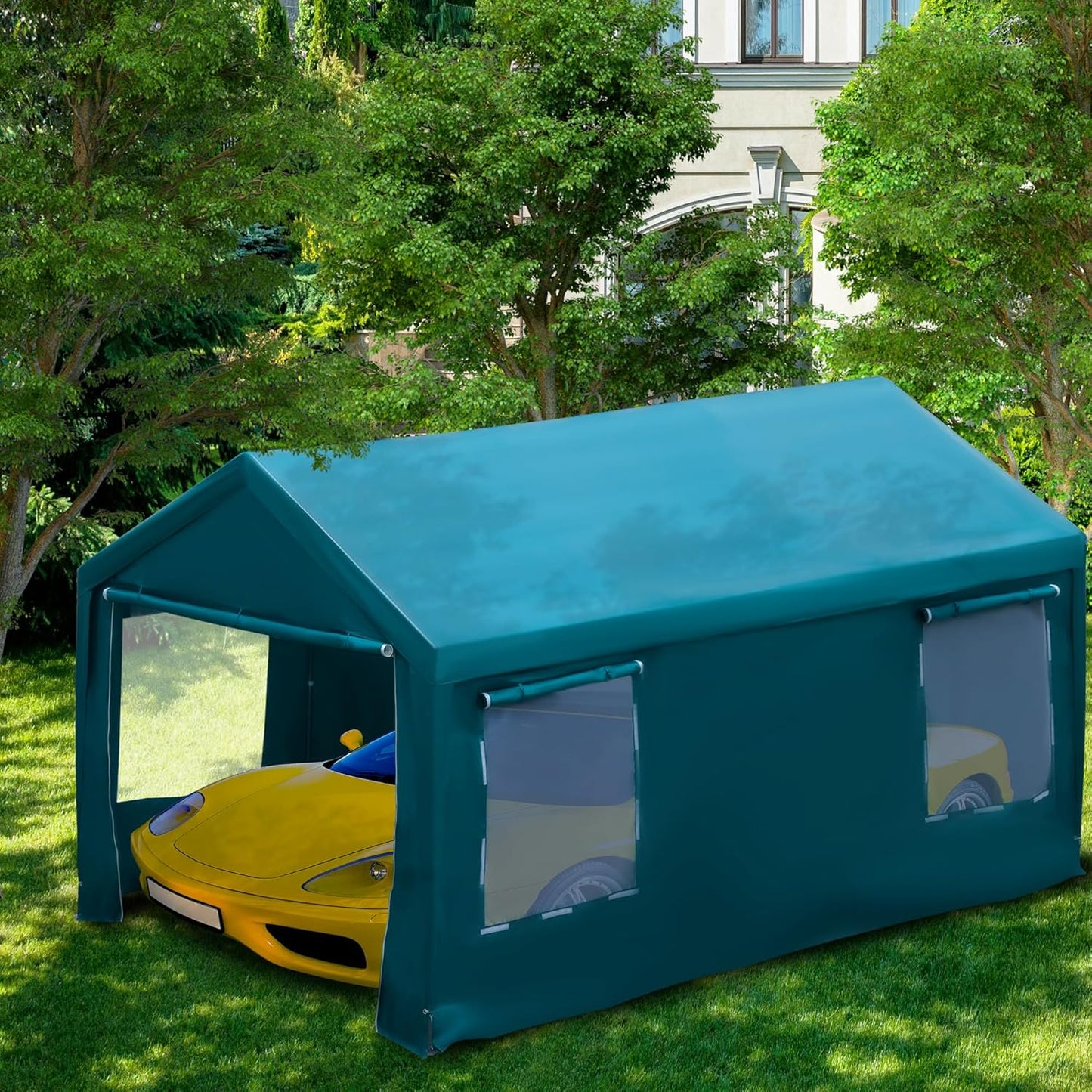 Carport Canopy 10x20 FT Heavy Duty Car Tent with Removable Sidewalls & Doors, Portable Car Port Garage Shelter for Boat, Party, Outdoor Camping Tent, UV Resistant (Blue Green, 10x20ft)