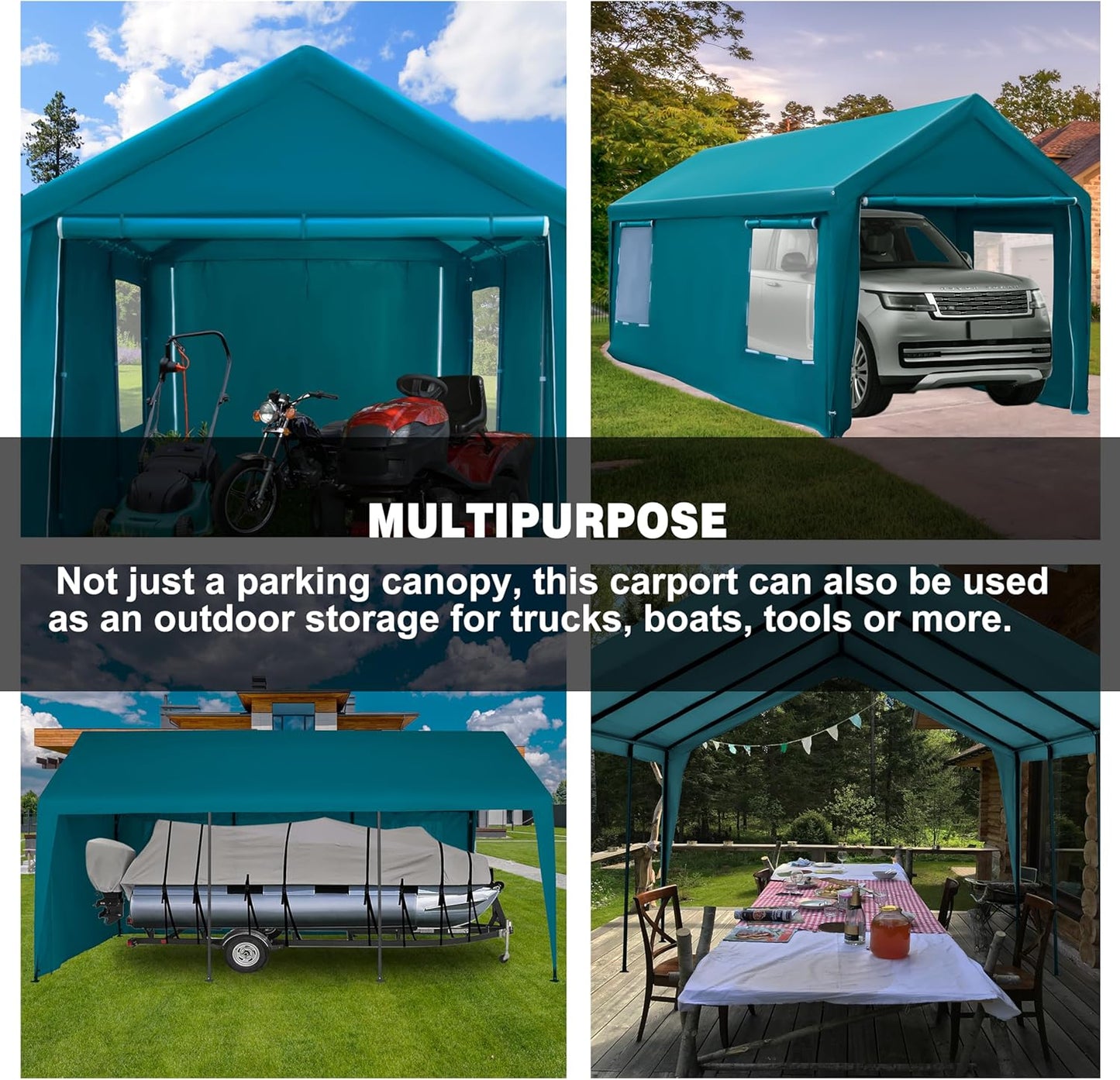 Carport Canopy 10x20 FT Heavy Duty Car Tent with Removable Sidewalls & Doors, Portable Car Port Garage Shelter for Boat, Party, Outdoor Camping Tent, UV Resistant (Blue Green, 10x20ft)